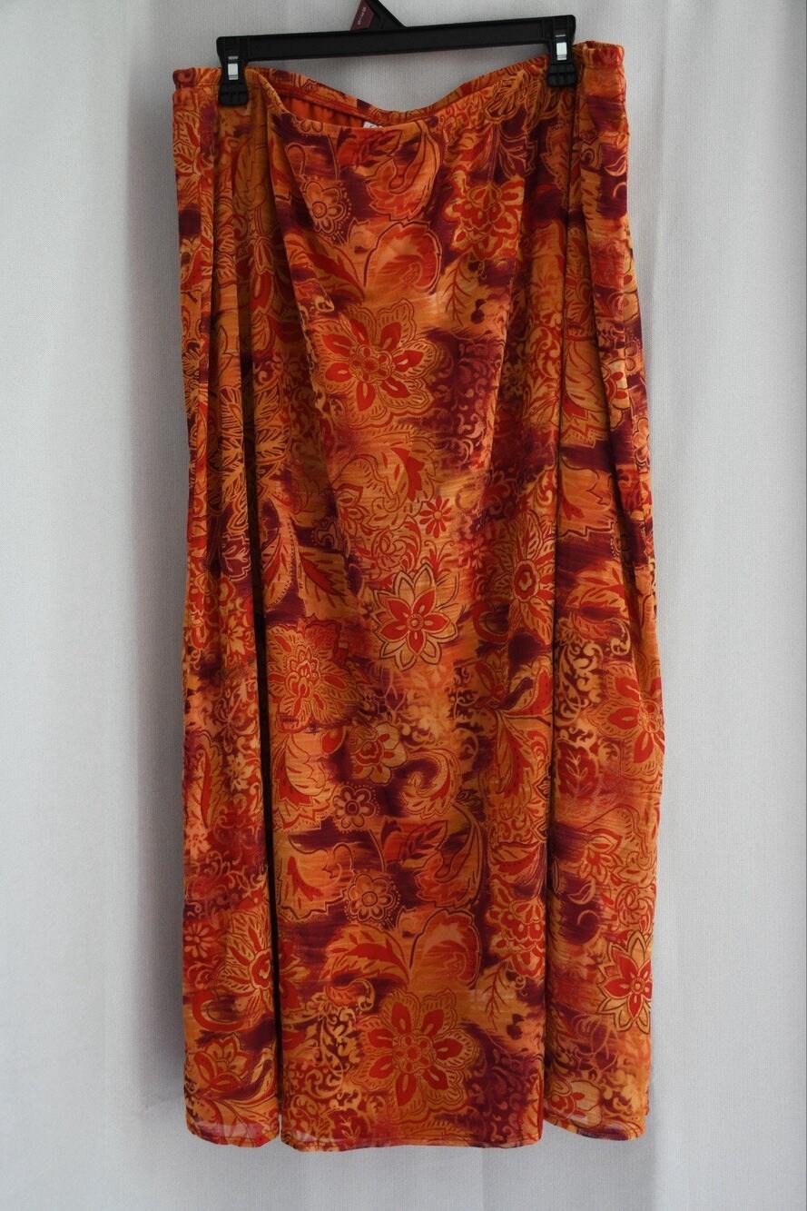 Coldwater Creek Orange Floral Maxi Skirt Colorful Boho Women’s Plus Size 2X